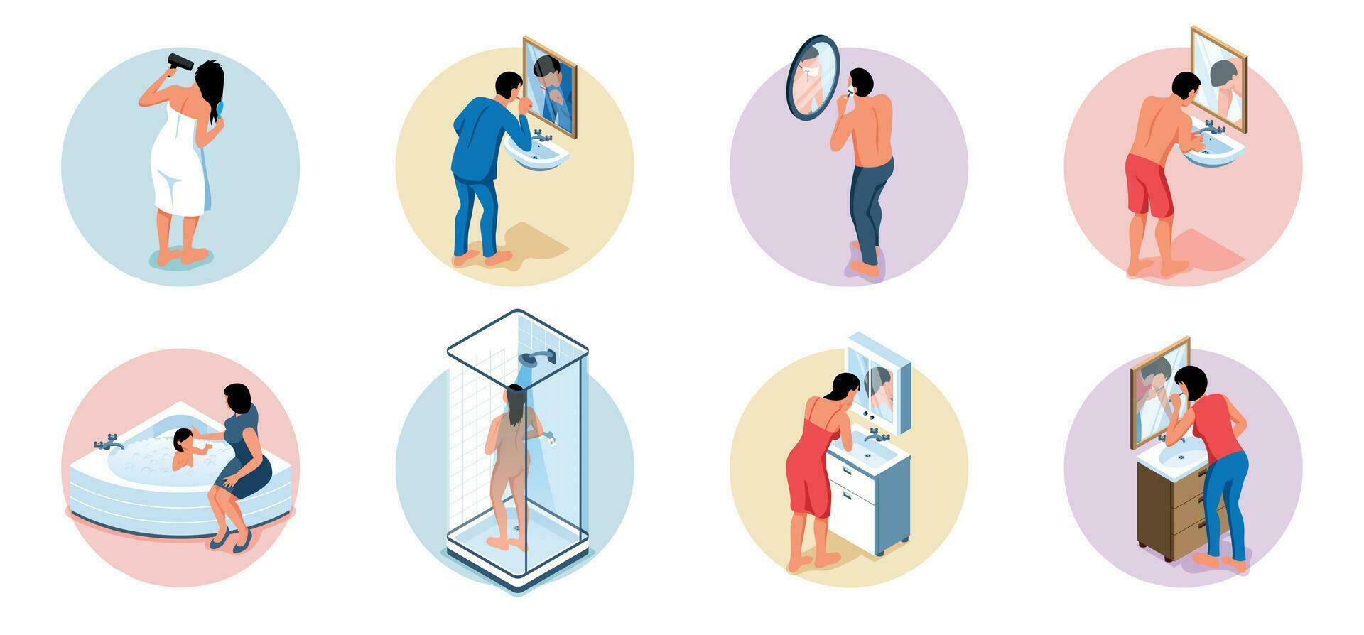 Isometric Hygiene Round Compositions vector
