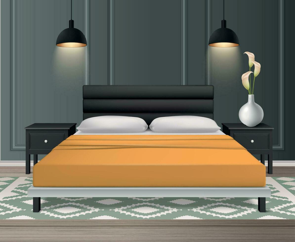 Realistic Bedroom Interior vector