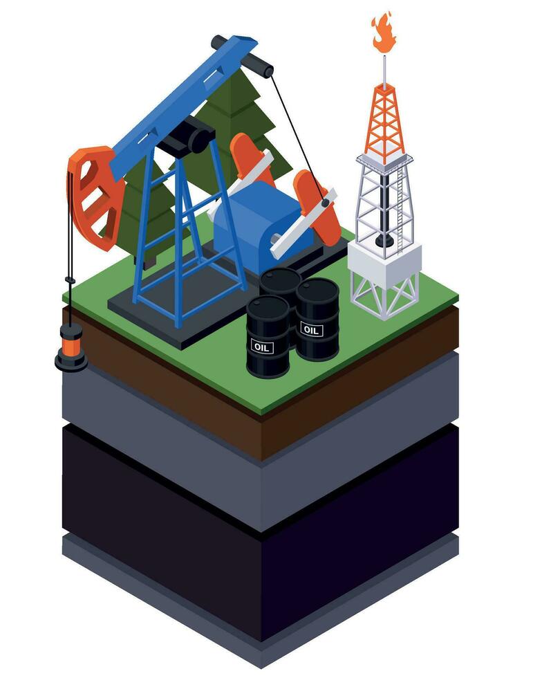 petróleo derrick isométrica composición vector