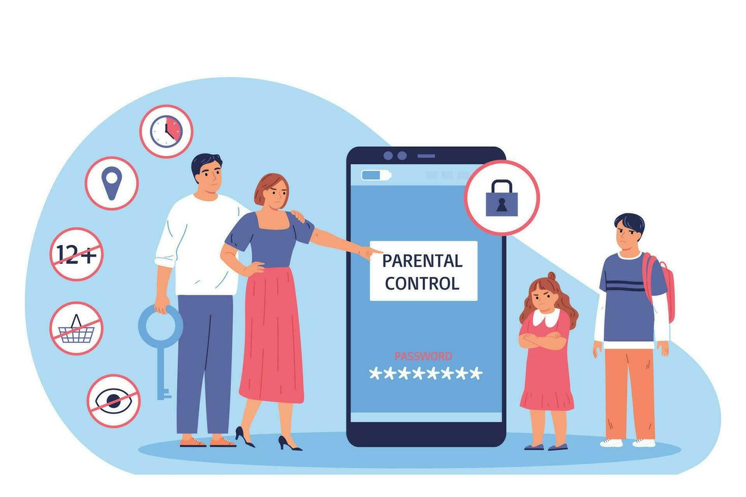 Parental Control Smartphone Composition vector