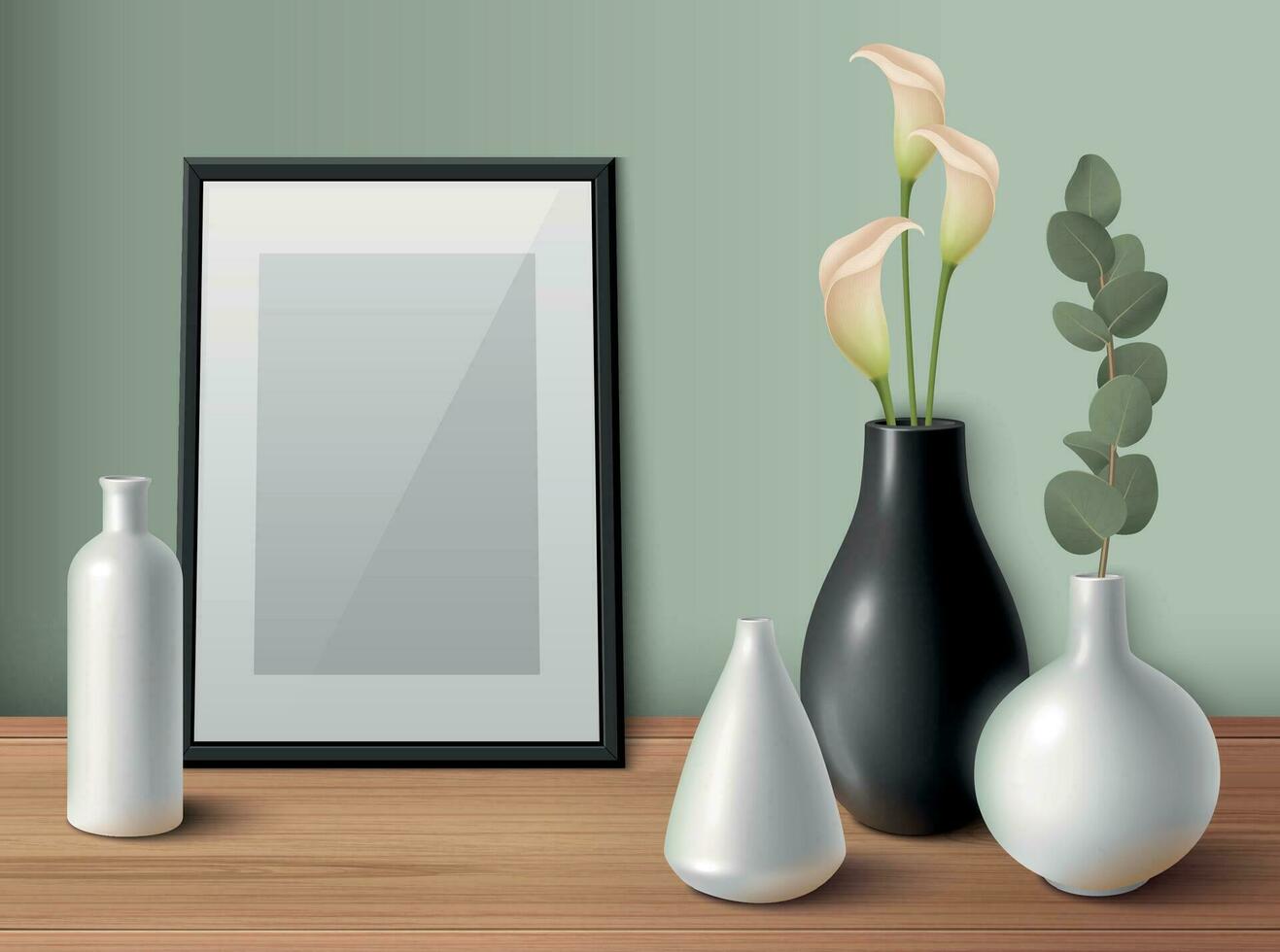 Realistic Porcelain Vases Interior vector