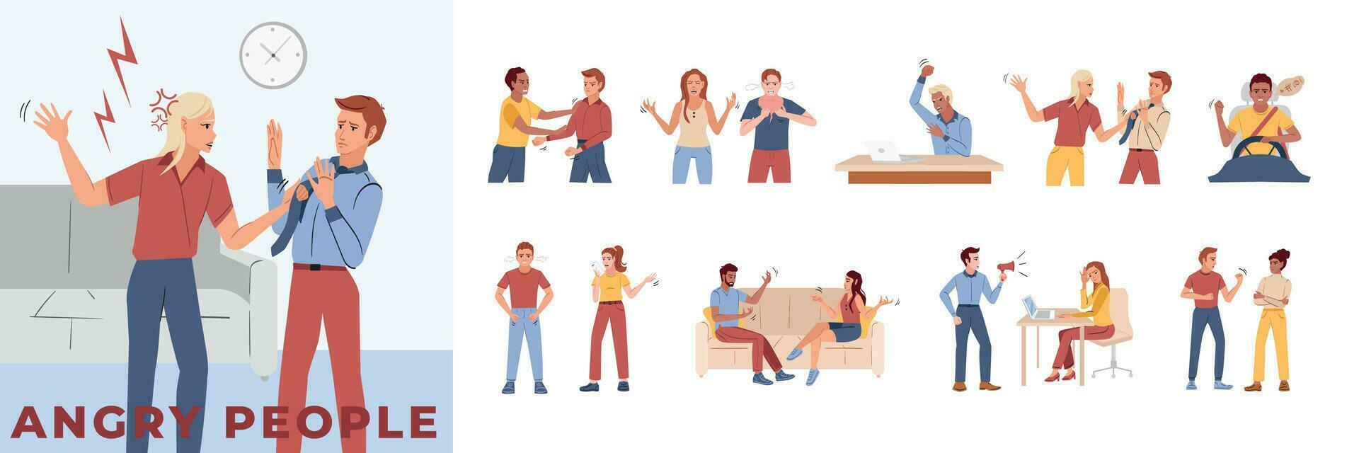Angry People Compositions Set vector