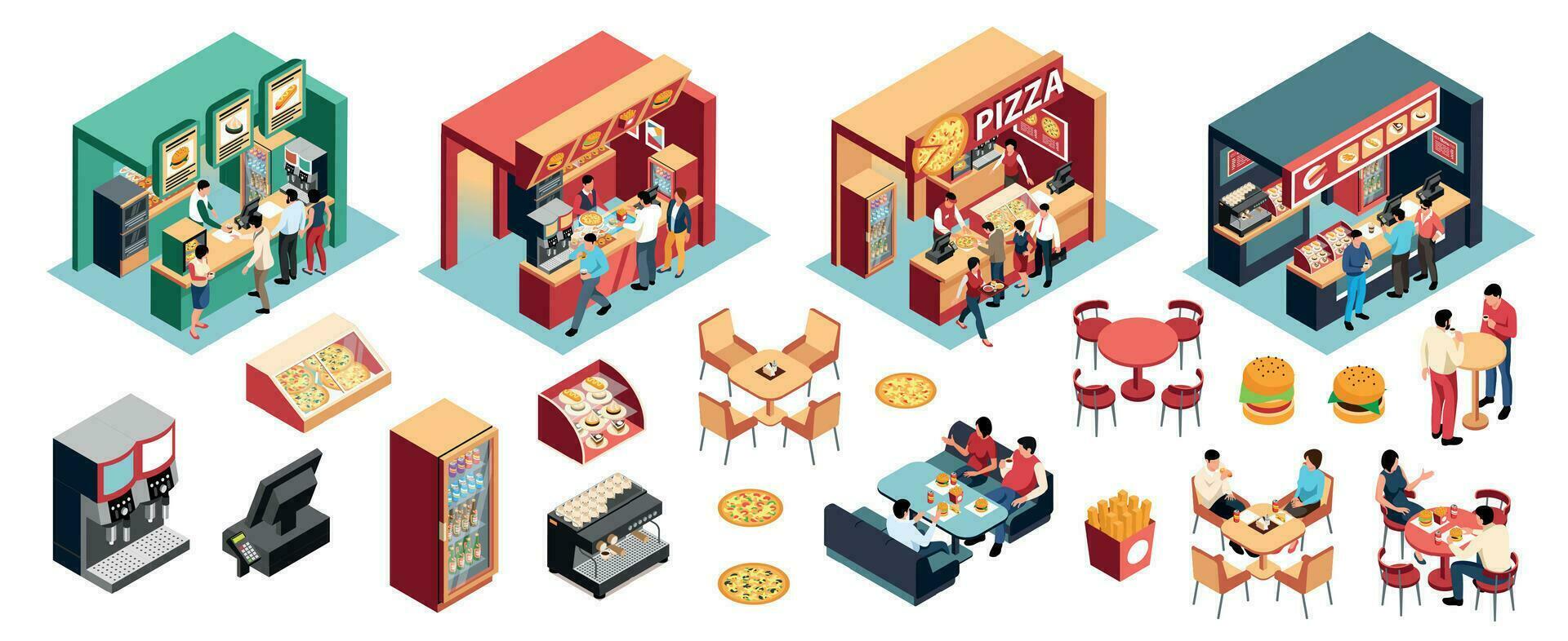 Food Court Isometric Set vector