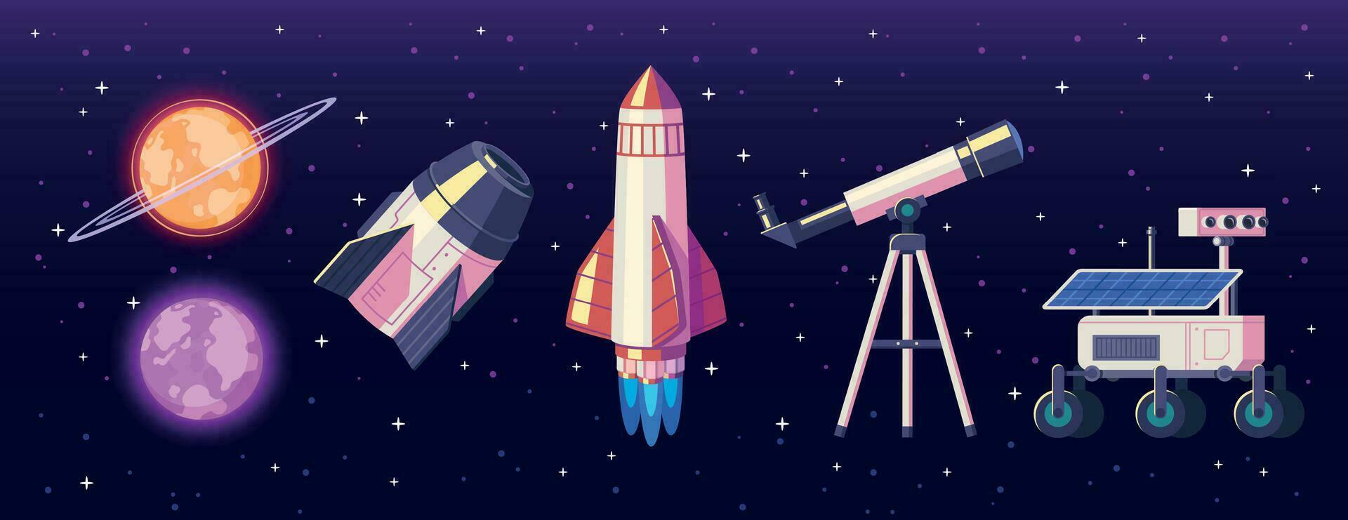 Space Exploration Cartoon Composition vector