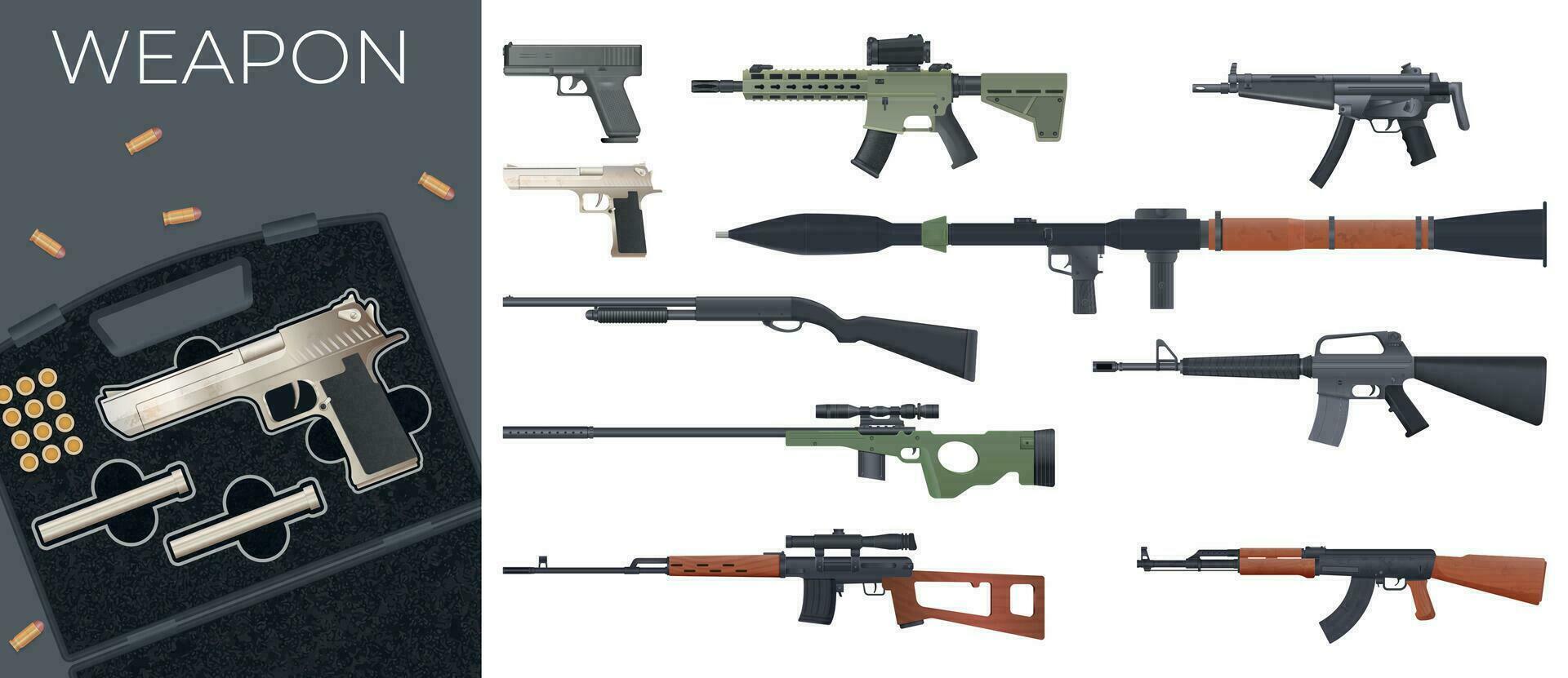 Realistic Weapon Guns Set vector