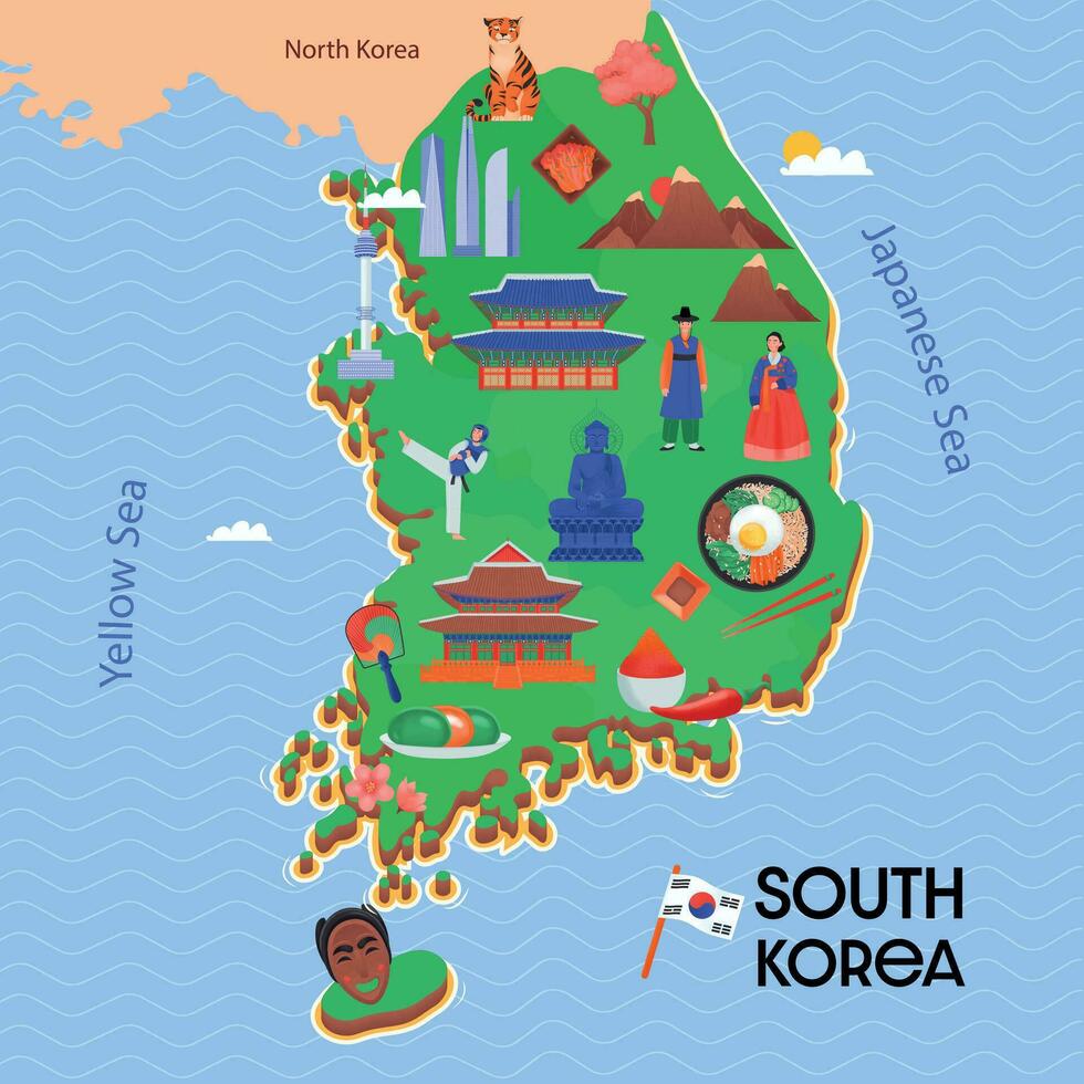 sur Corea mapa composición vector