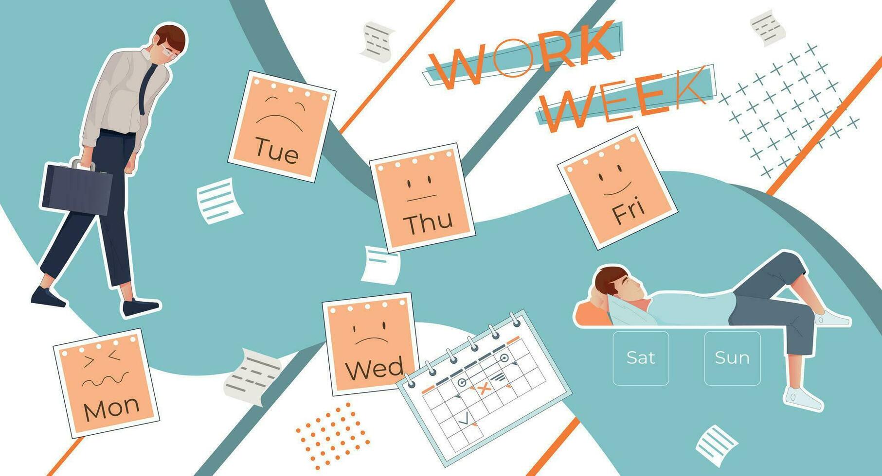 Work Week Flat Collage vector