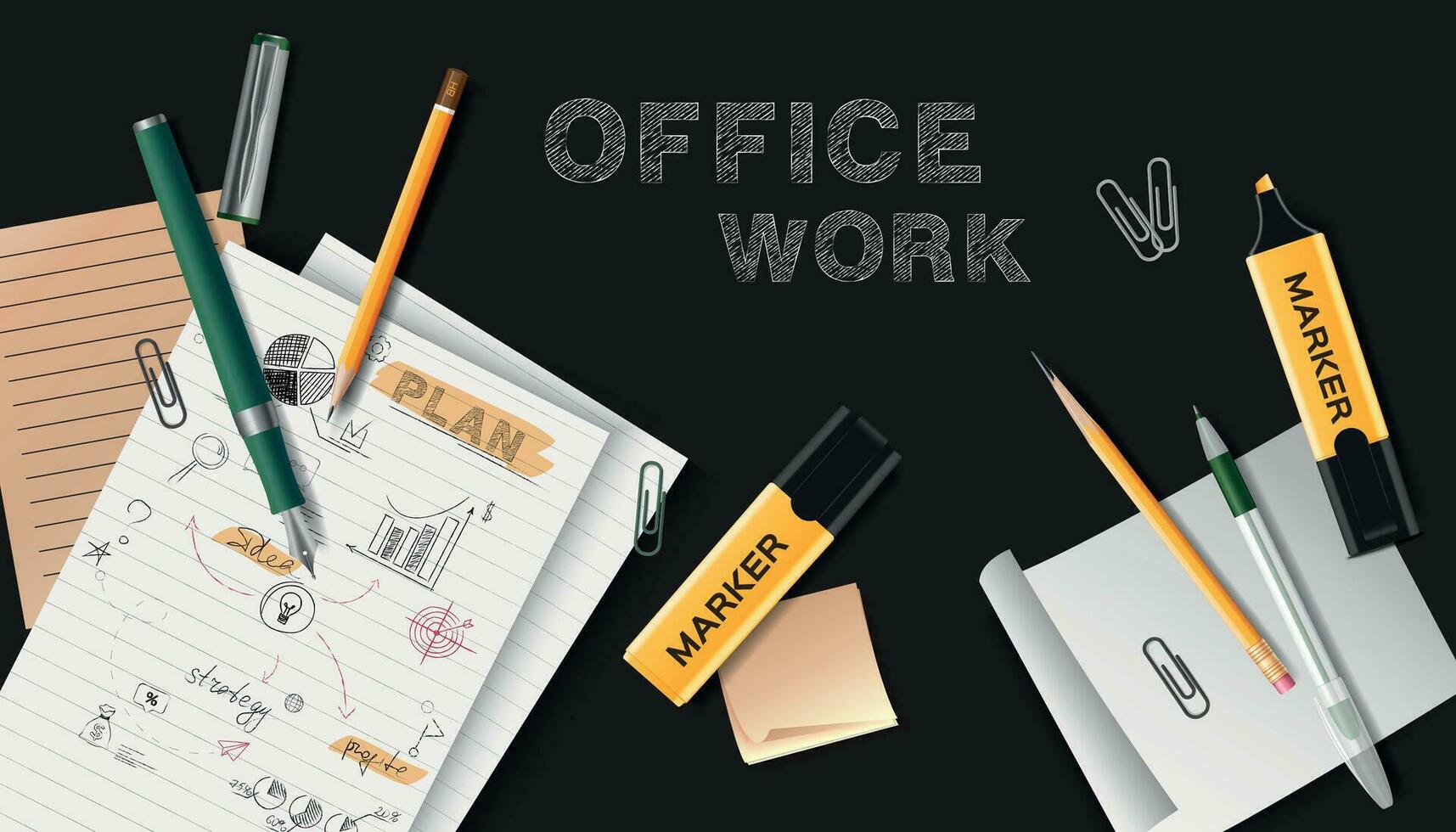 Office Work Realistic Chalkboard vector