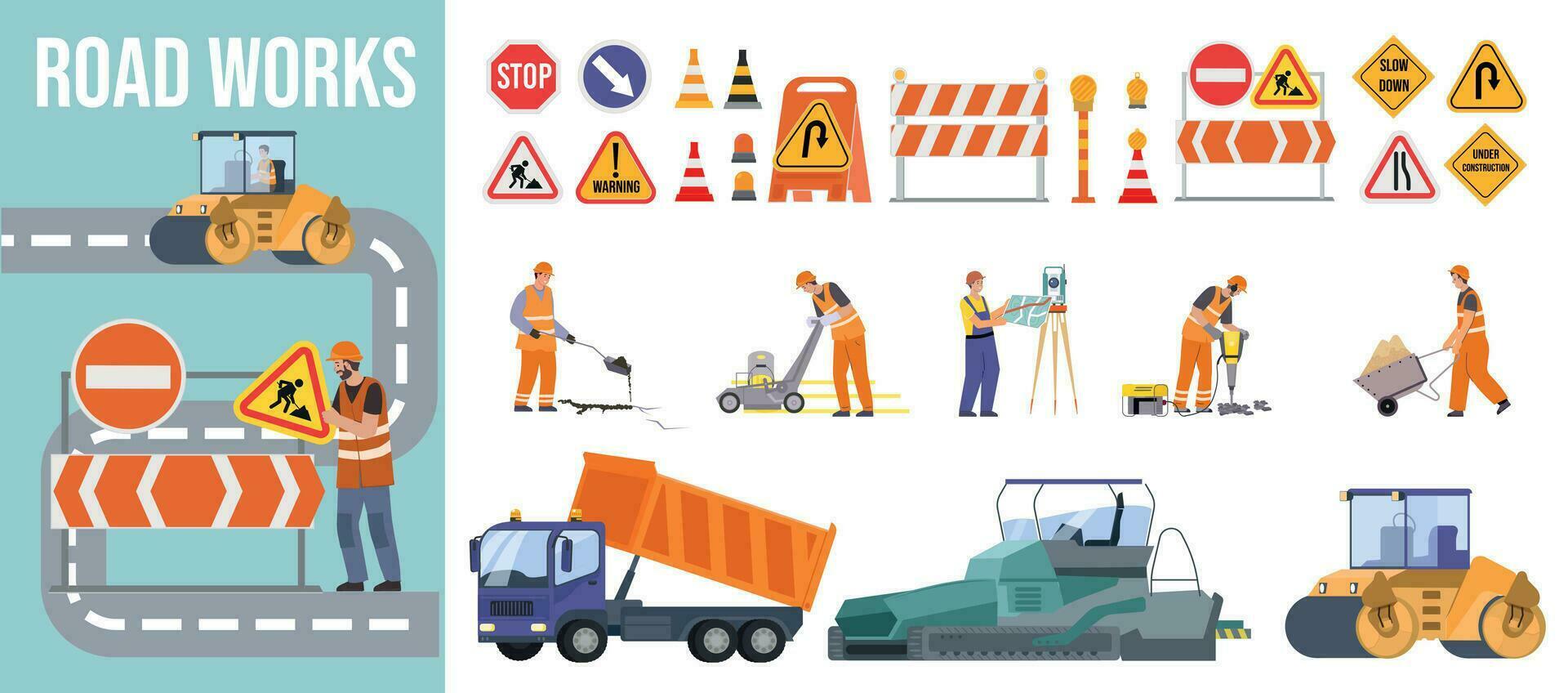 Road Repair Flat Composition vector