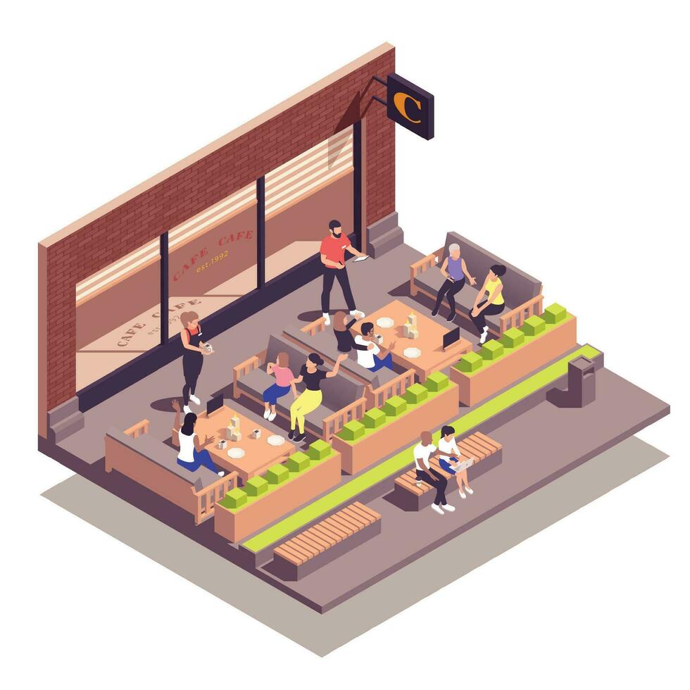 Street Cafe Isometric Concept vector