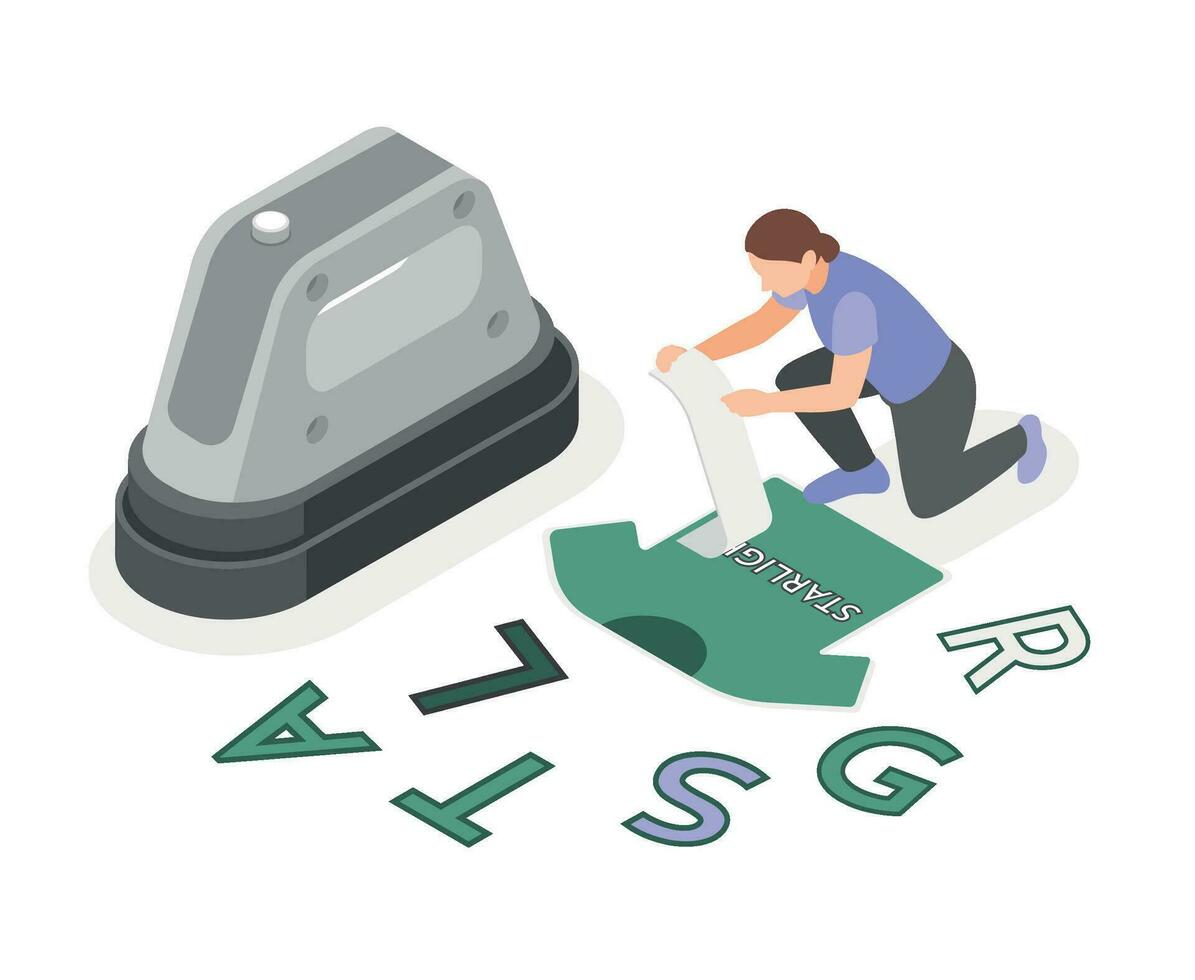 Fabric Printing Technologies Isometric Illustration vector