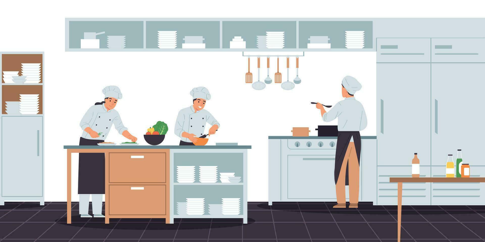 cocineros en cocina composición vector