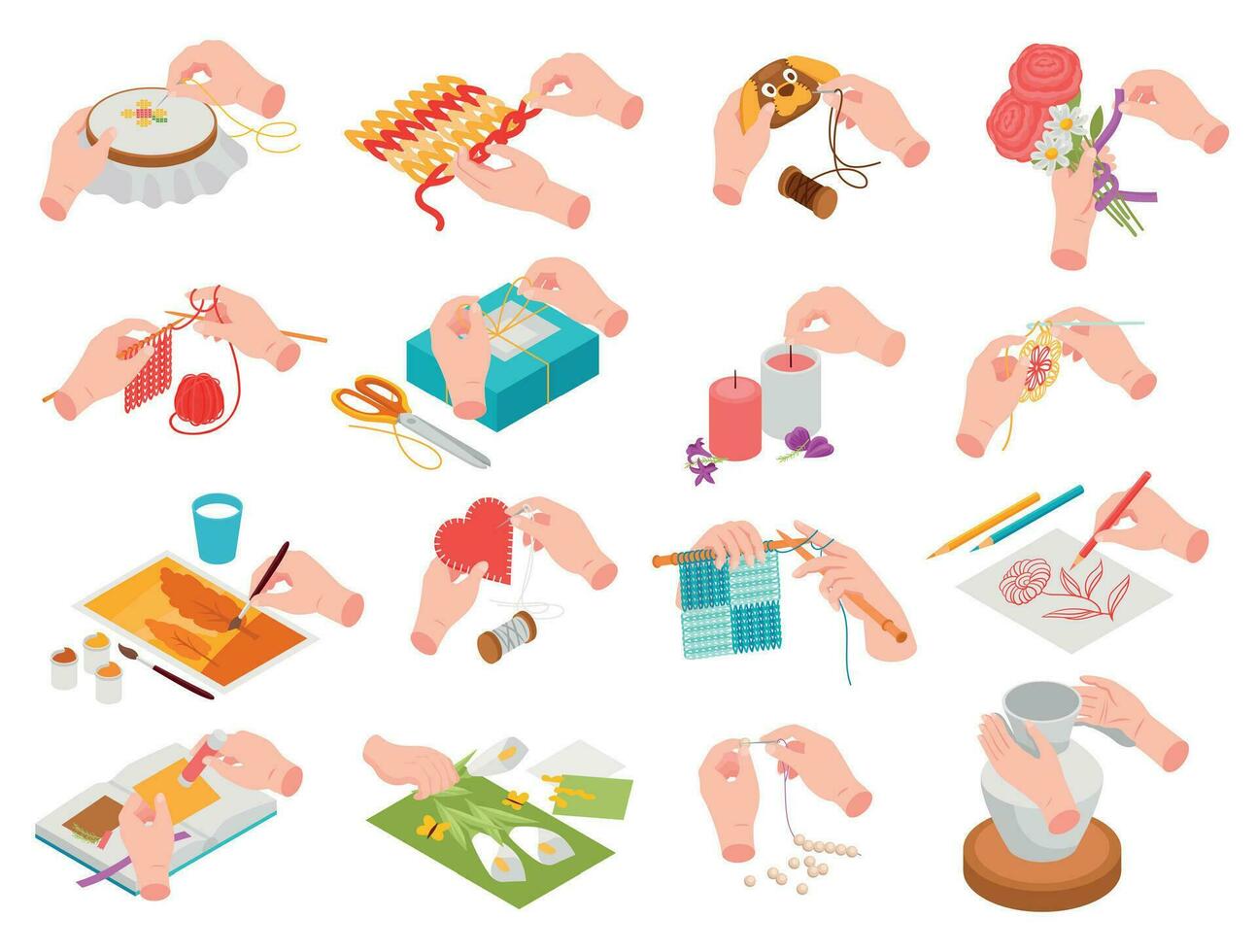 Isometric Craft Handmade Hobbies Icon Set vector