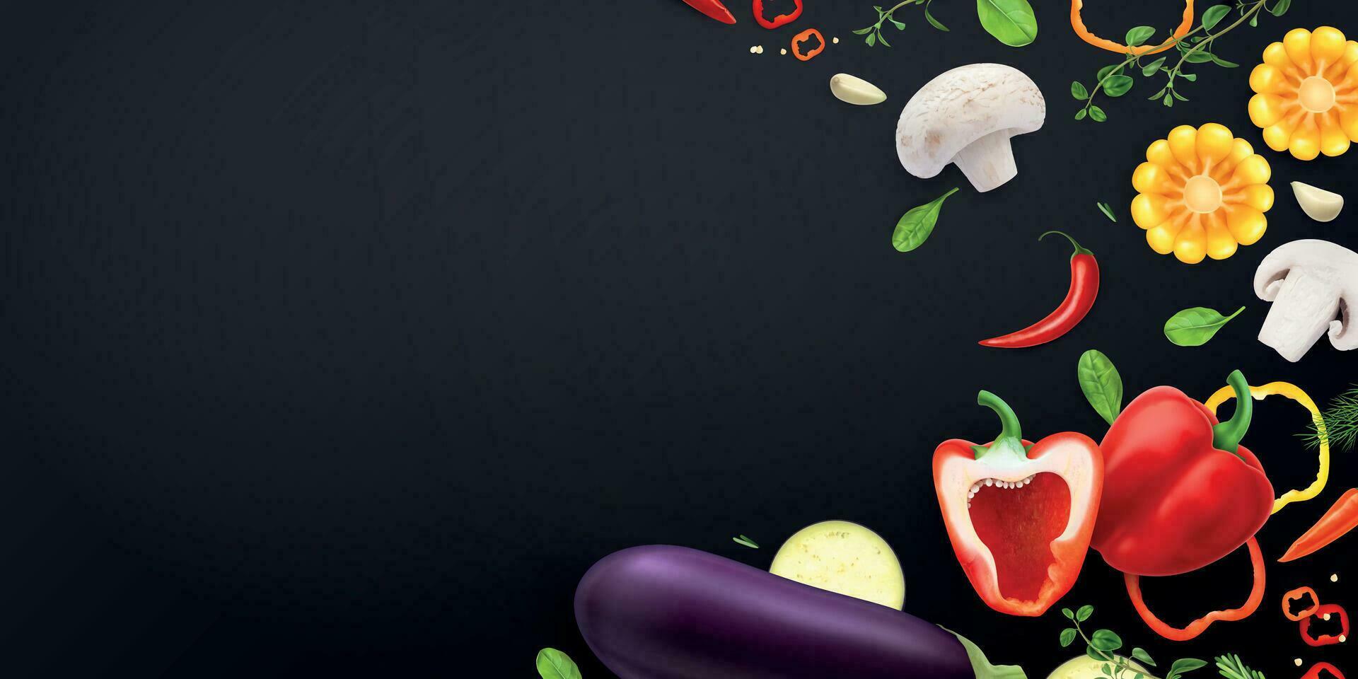 Vegetables Dark Background Composition vector