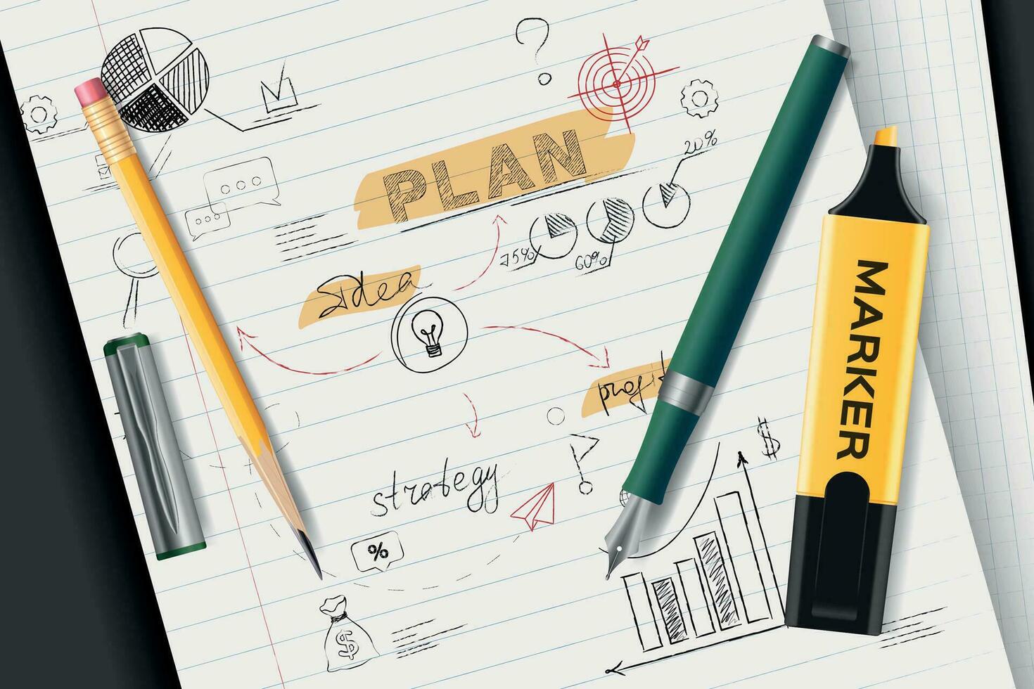 Business Plan Sketch Realistic Background vector