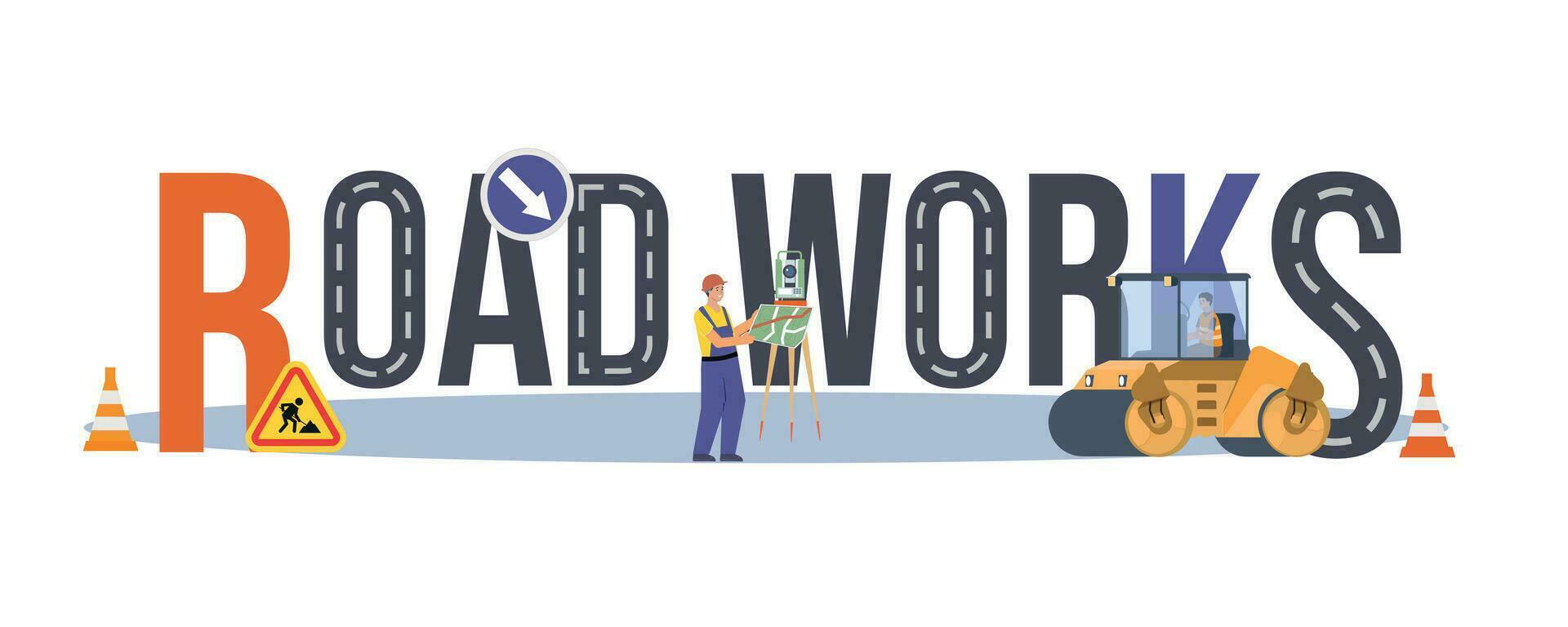 Road Works Flat Text vector