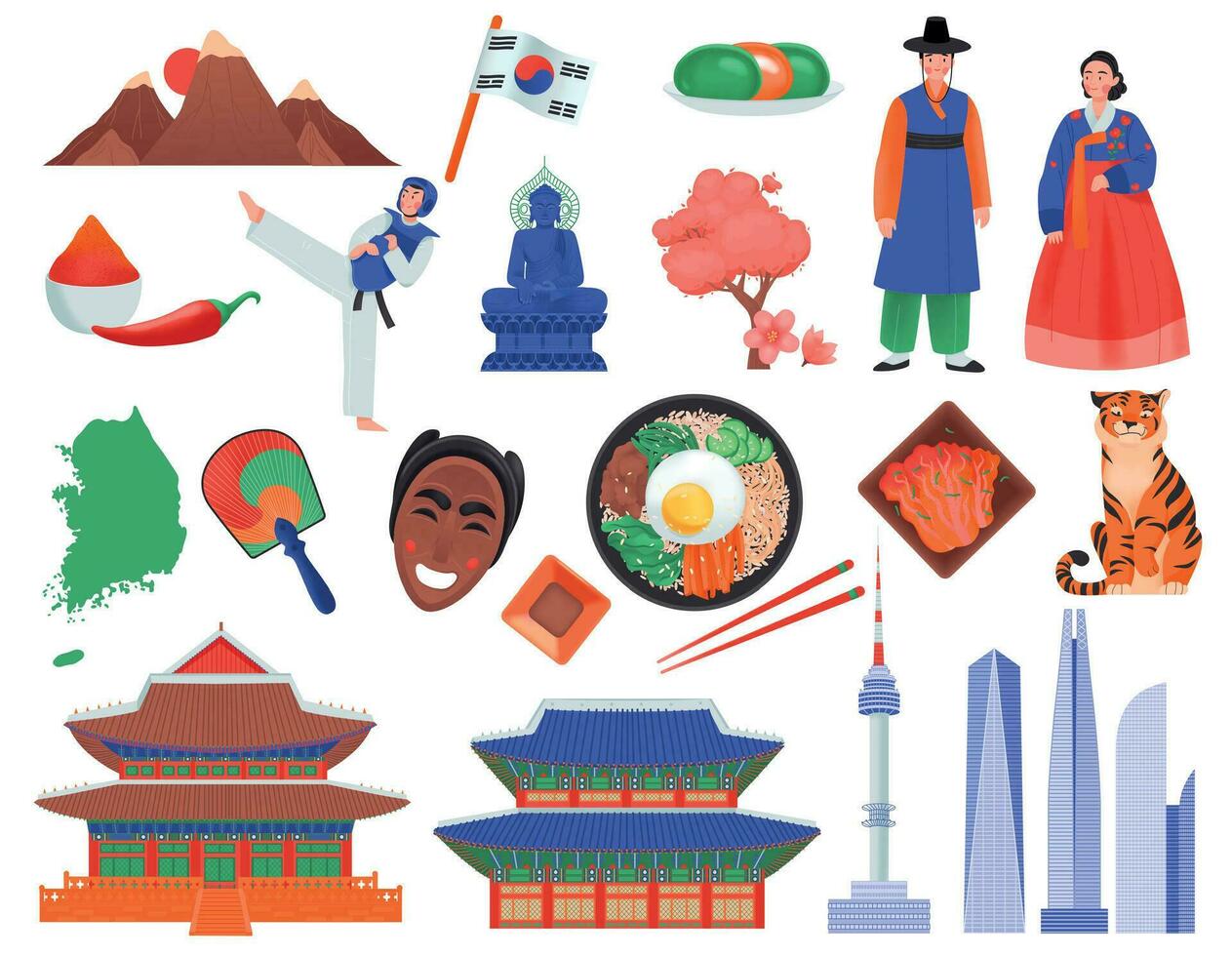 sur Corea icono conjunto vector