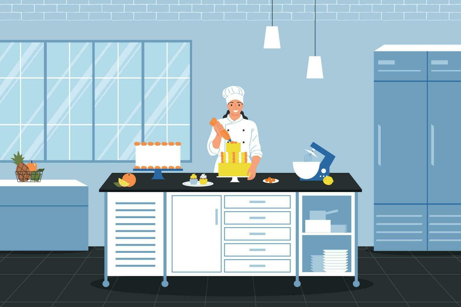 Female Cook Cake Composition vector