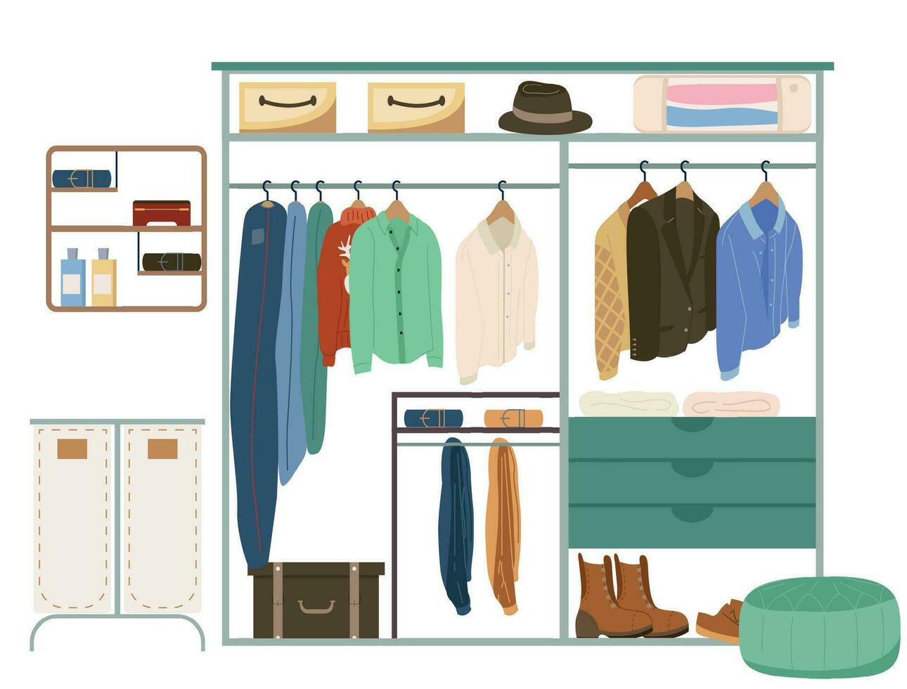 Male Walk In Closet Flat Illustration vector