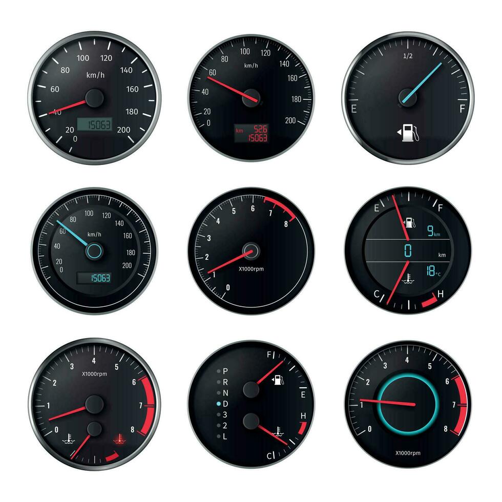 Speedometer Realistic Icon Set vector