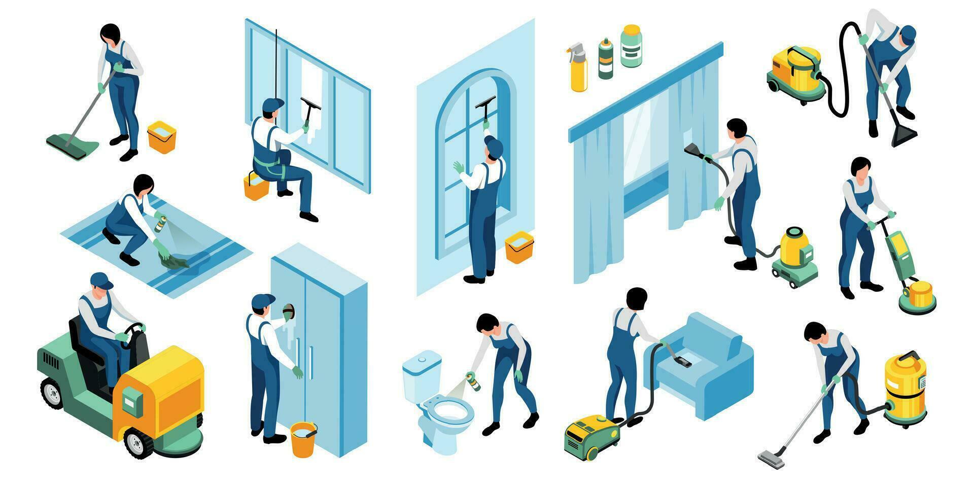 Cleaning Service Isometric Set vector