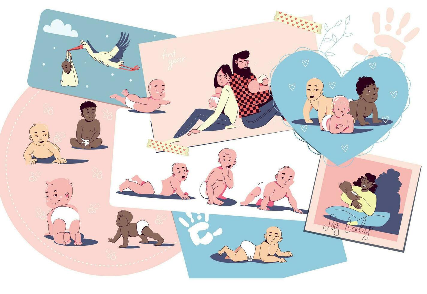 Baby Drawing Collage Composition vector