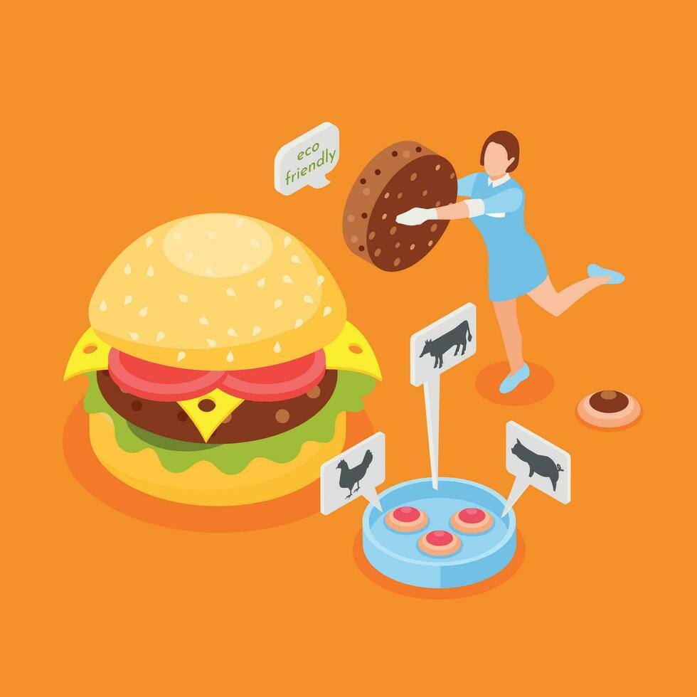 Artificial Grown Meat Orange Background vector