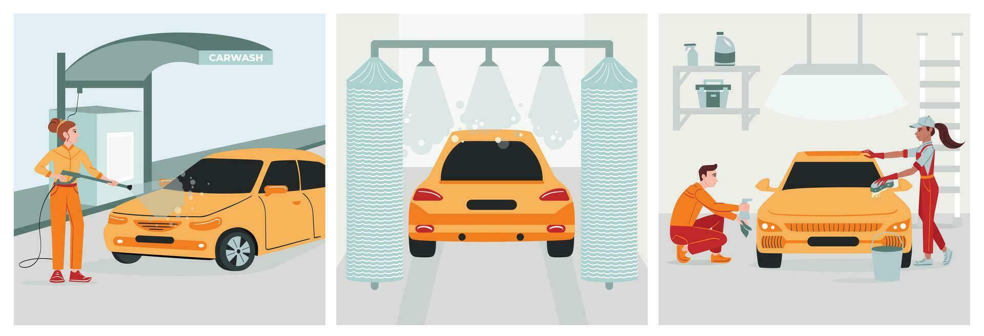 Car Washing Square Compositions vector