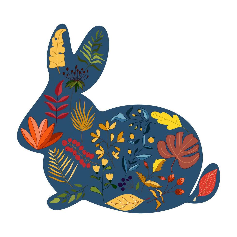 Rabbits character design with beautiful blossom flowers for Spring, Easter. Autumn Festival or Chinese New Year 2023, year of the Rabbit zodiac sign. Vector illustration.