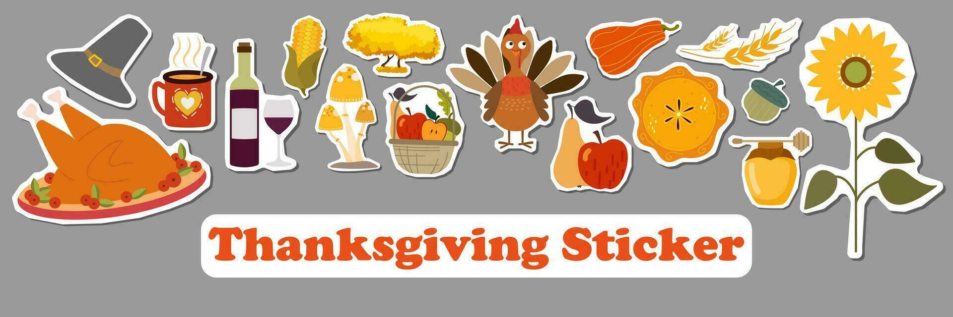 Thanksgiving icons vector sticker set. Autumn elements.