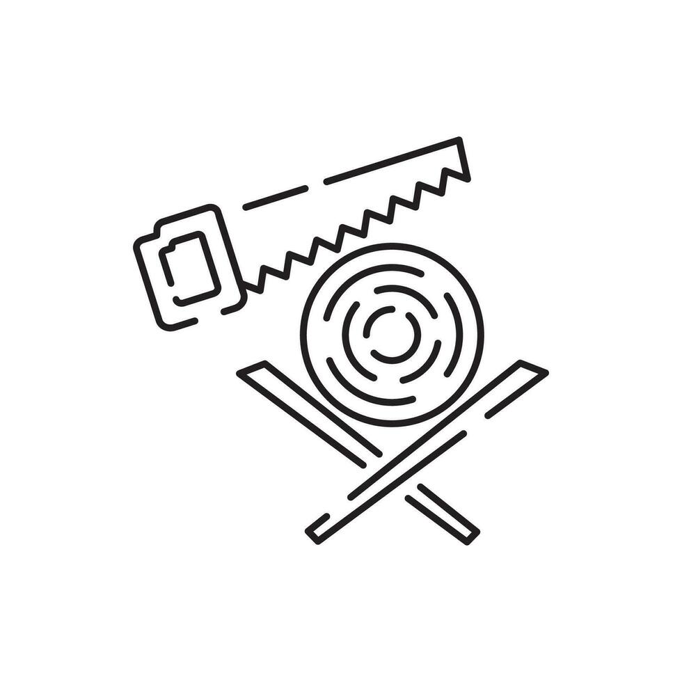 Woodcutter line icon. Crossed chainsaws isolated on white background. Tool woodcutter symbol. Tree Service. Single line draw design vector graphic illustration.