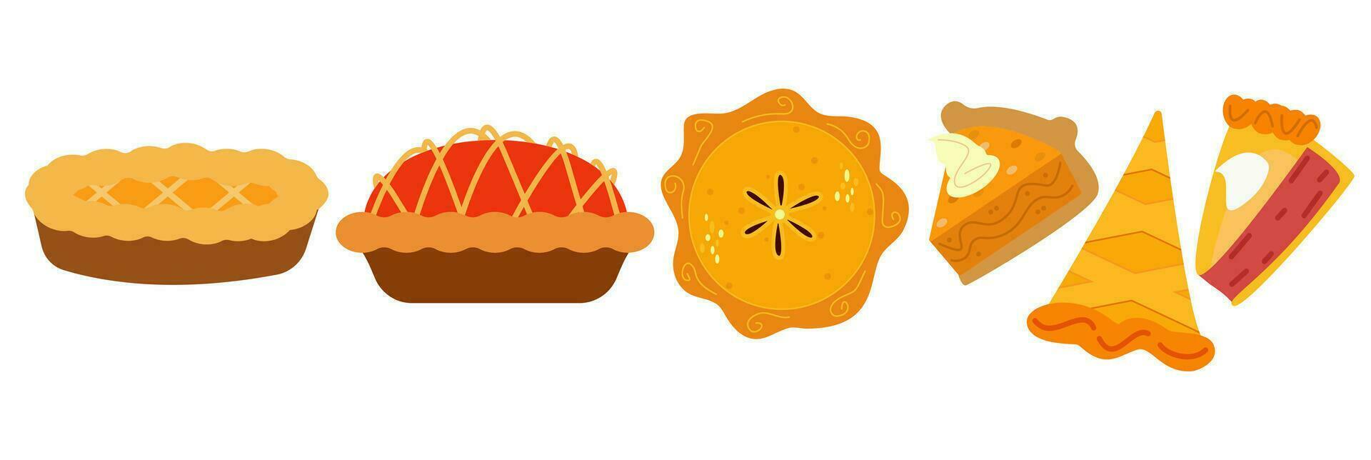 Pies Vector Illustration.Thanksgiving and Holiday Pumpkin Pie.