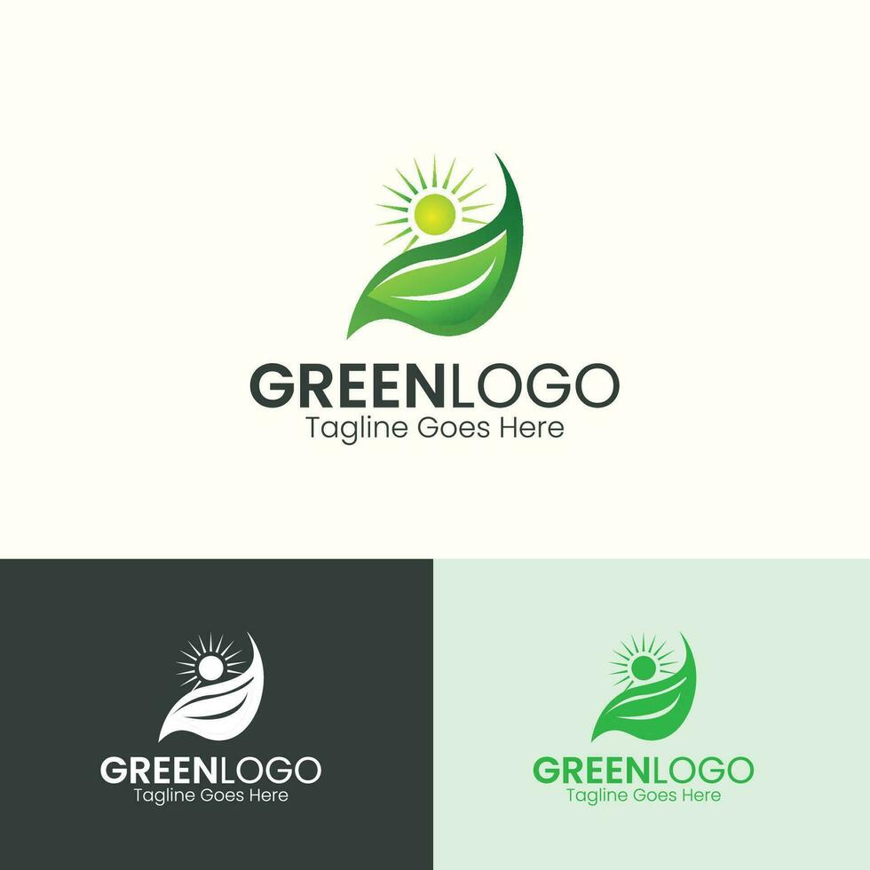 Natural Green Leaves Logo Design Template with Gradient Leaf vector