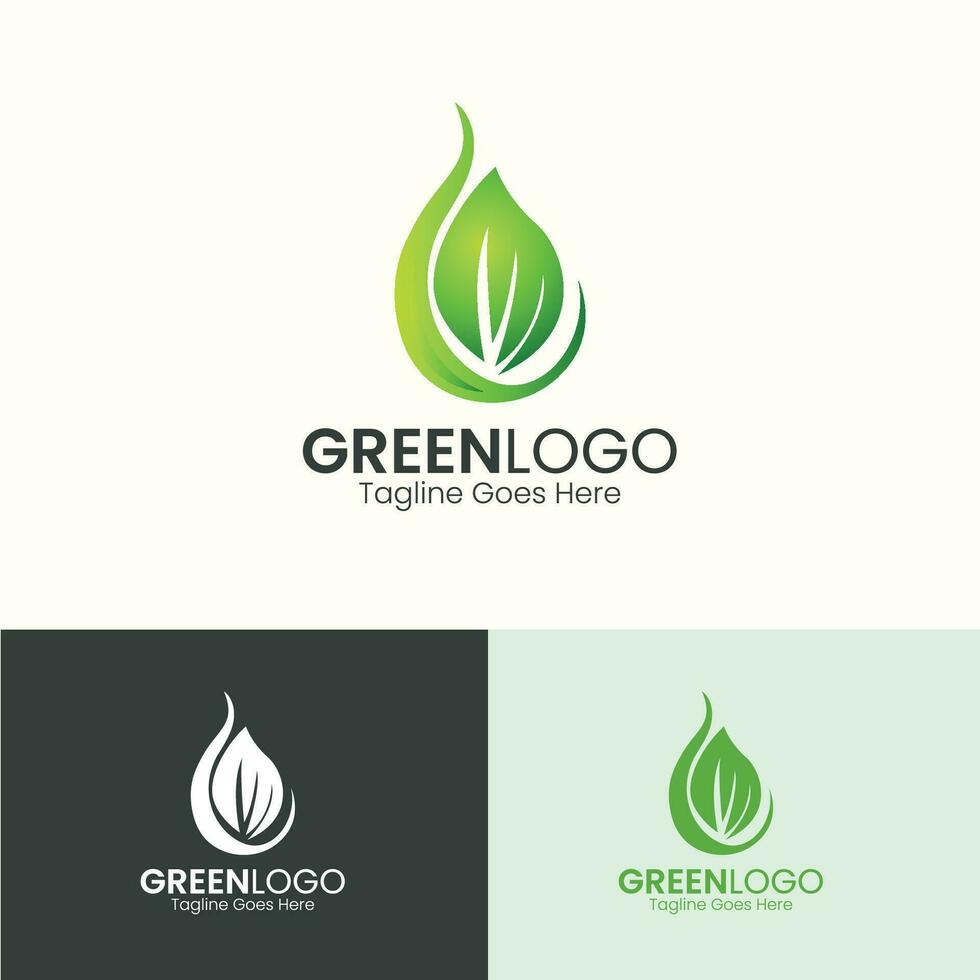 Natural Green Leaves Logo Design Template with Gradient Leaf vector