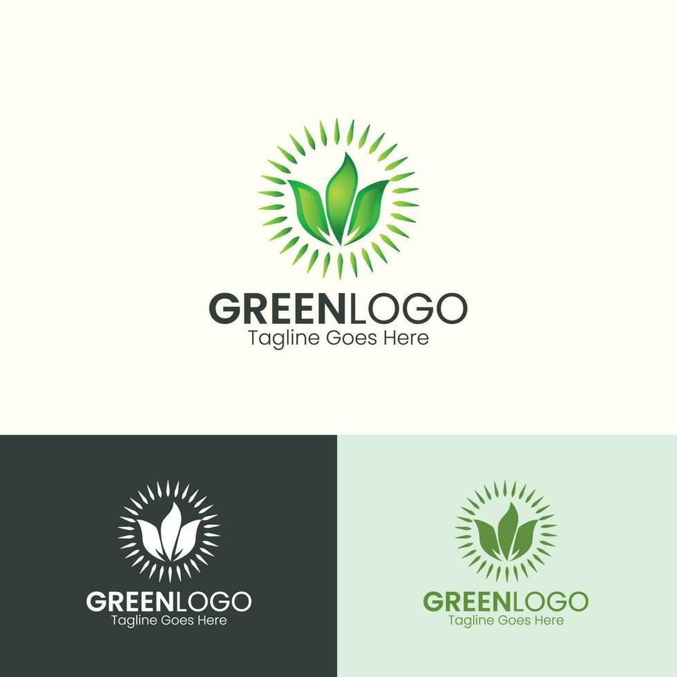 Natural Green Leaves Logo Design Template with Gradient Leaf vector