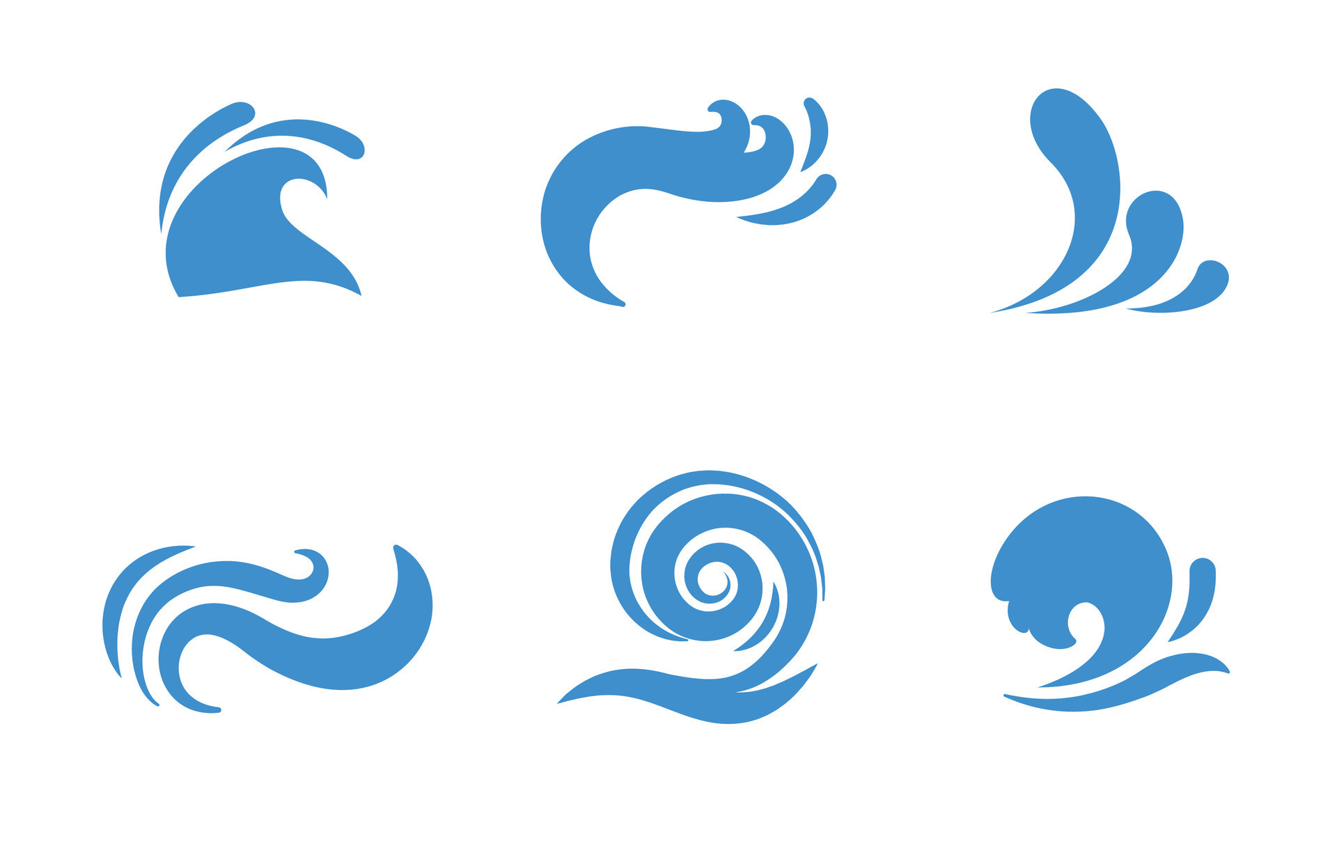 Set wave icons. water sea element, ocean liquid curve, flowing swirl