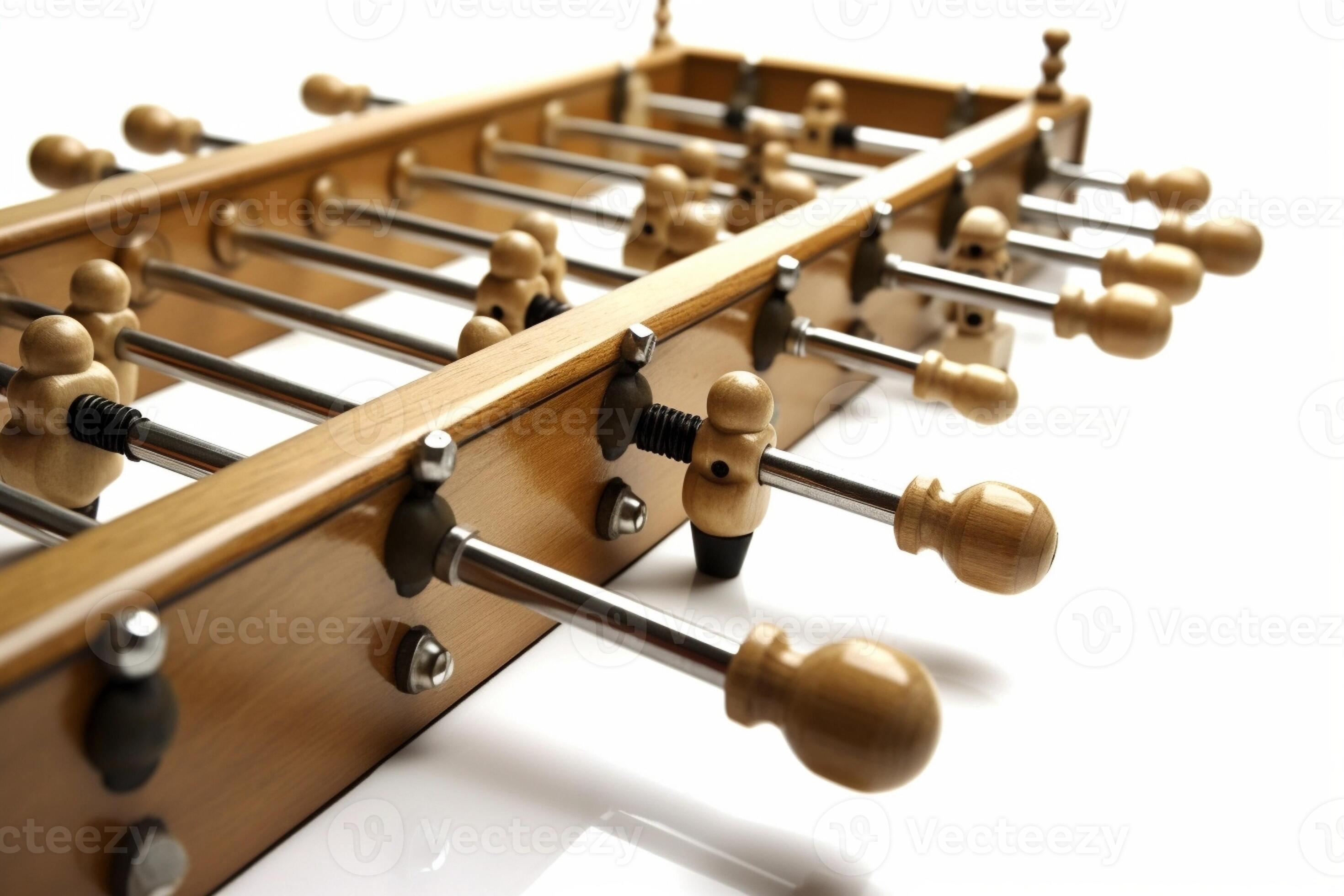 Foosball table Top view of foosball table on the wooden floor