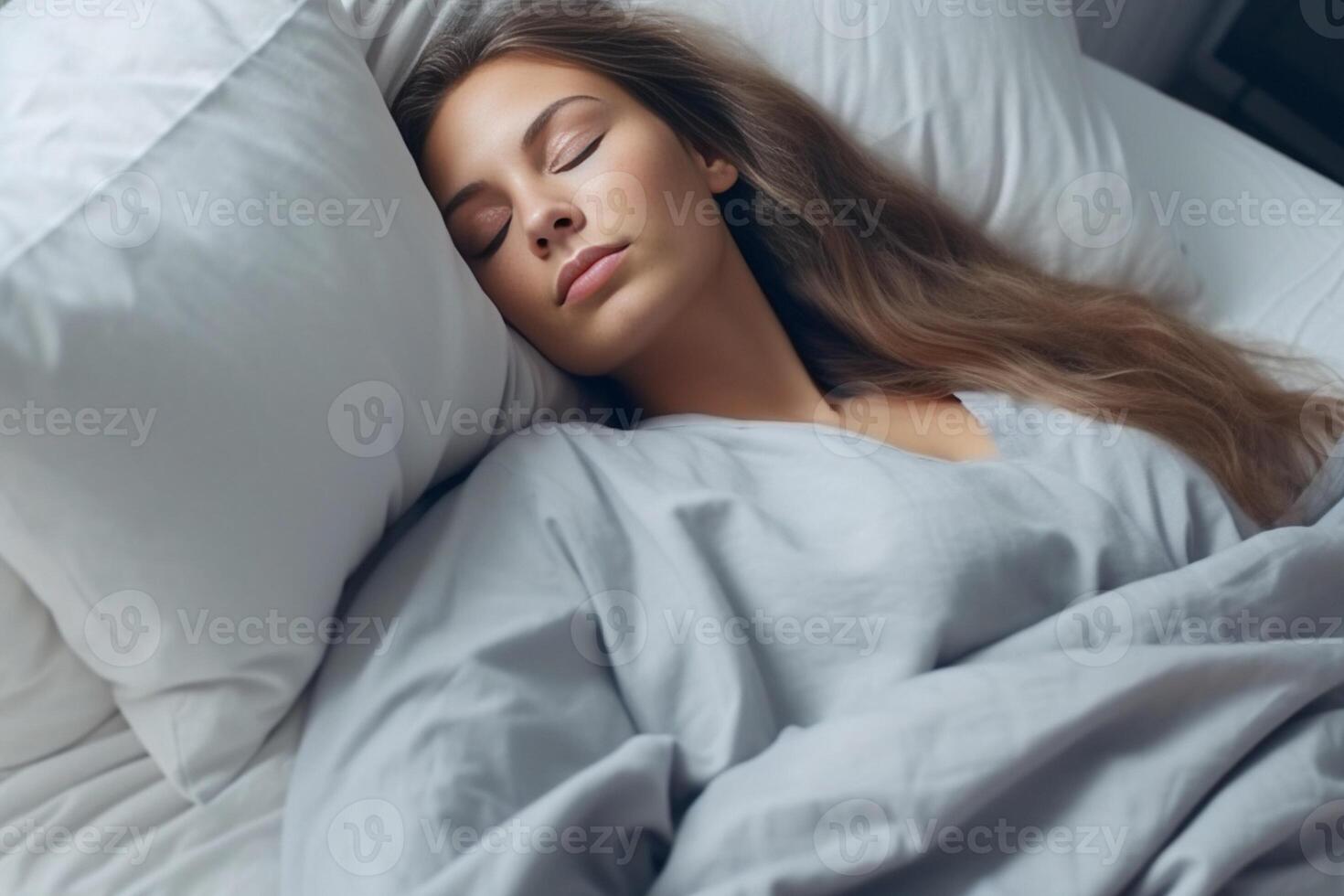 Cozy dreams Closeup of beautiful young woman lying in bed cowered with blanket and sleeping