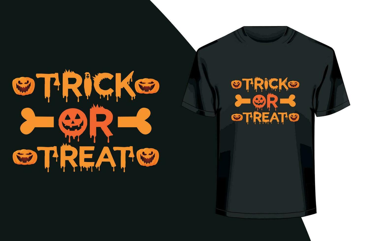 truco o tratar letras con calabaza. Víspera de Todos los Santos camiseta. vector