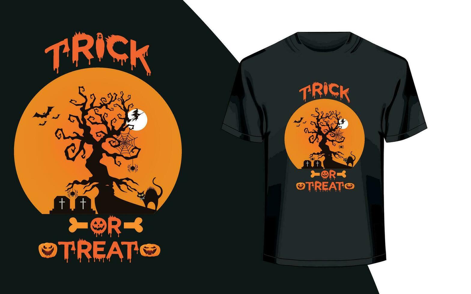 truco o tratar letras con calabaza. Víspera de Todos los Santos camiseta. vector