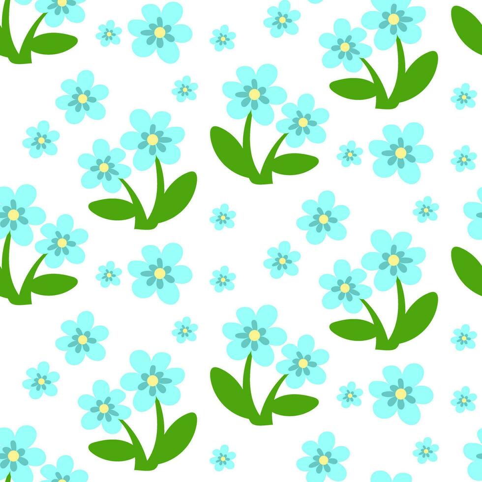 sin costura antecedentes de un floreciente verano prado con azul flores vegetal antecedentes para moda, fondo de pantalla, impresión. doble y soltero. vector flores en dibujos animados estilo. para niños flor diseño