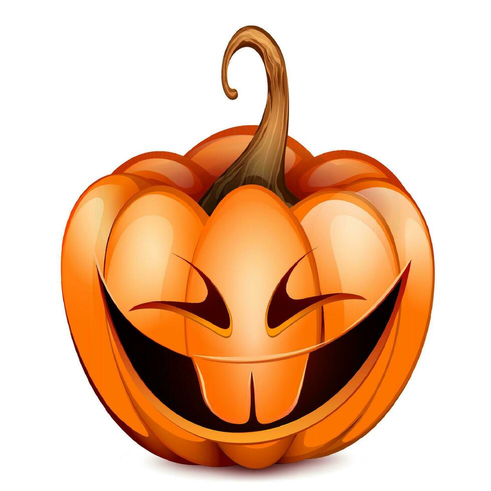Crazy laughing cartoon Halloween pumpkin with two teeth vector