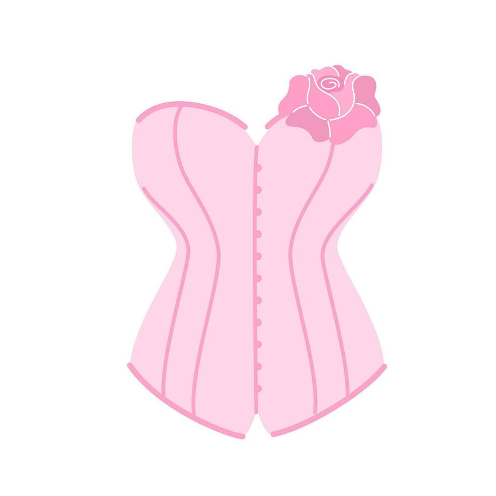 Vector illustration of a pink corset with a rose isolated on a white background.