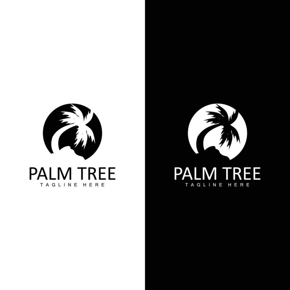 Coco árbol logo, palma árbol puesta de sol playa vector, elegante minimalista sencillo diseño, símbolo modelo icono vector