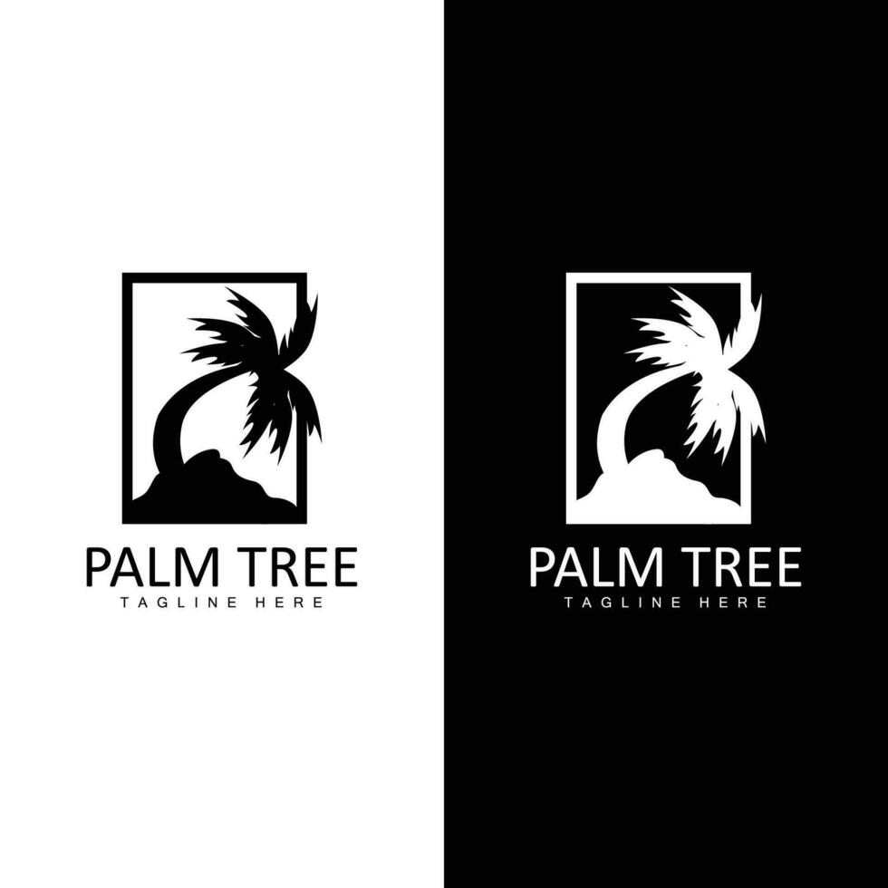 Coconut Tree Logo, Palm Tree Sunset Beach Vector, Elegant Minimalist Simple Design, Symbol Template Icon vector