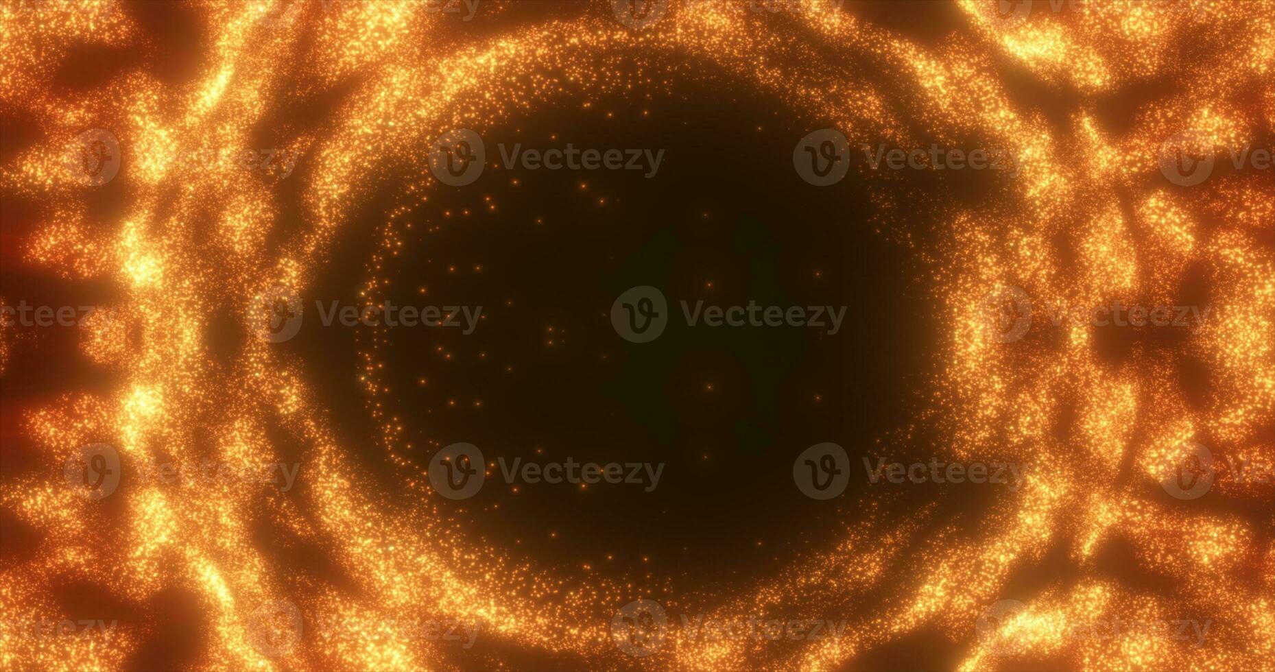 Abstract orange background from an energy blue magic ring of a round frame of glowing particles and waves of energy photo