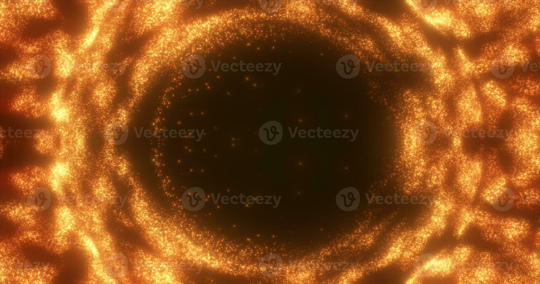 Abstract orange background from an energy blue magic ring of a round frame of glowing particles and waves of energy photo