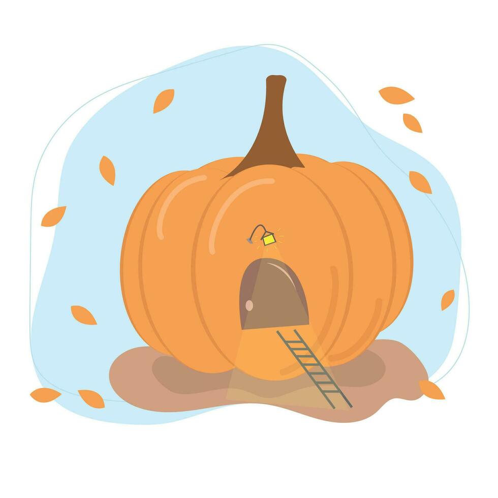 Cute little pumpkin house vector