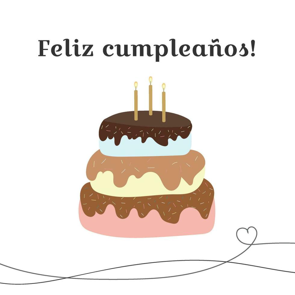 Feliz cumpleanos birthday greeting card cake illustration vector