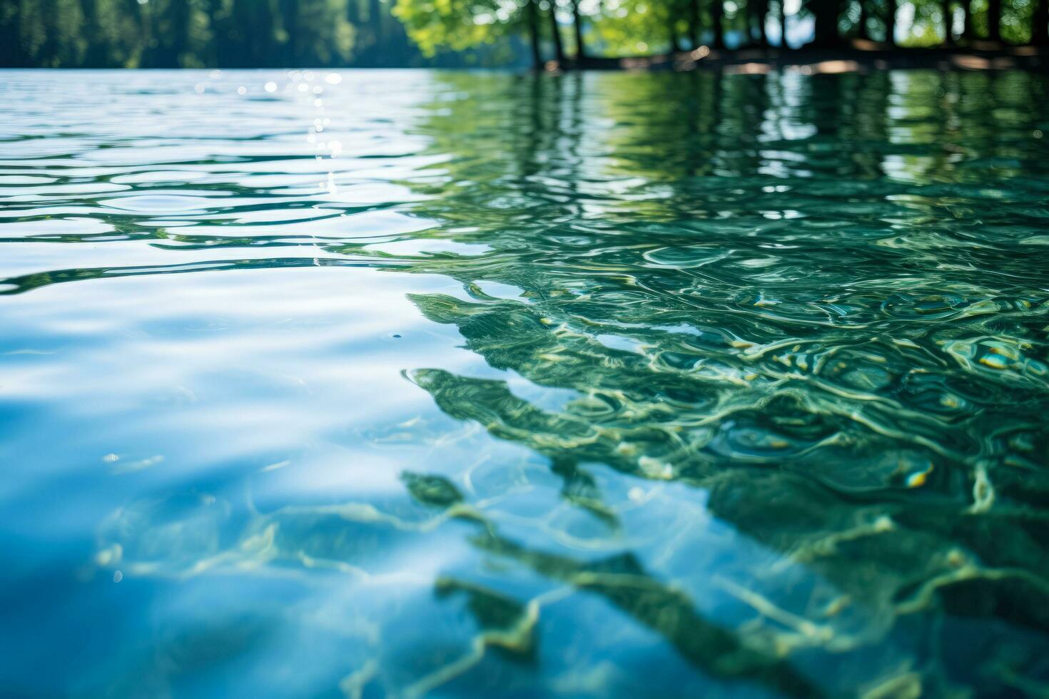 detallado cerca UPS de tranquilo ondas y reflejado reflexiones en un lago superficie foto